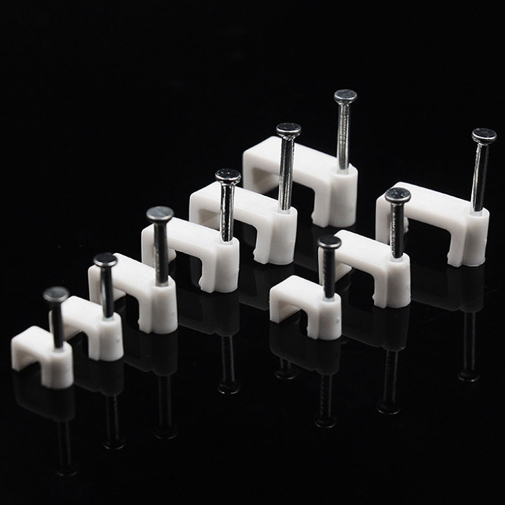 100pcs Home Supplies DIY Cable Clip Multipurpose Fixing Office Wire Card Clamp Square With Nail Mount Wall Sub Line Trough