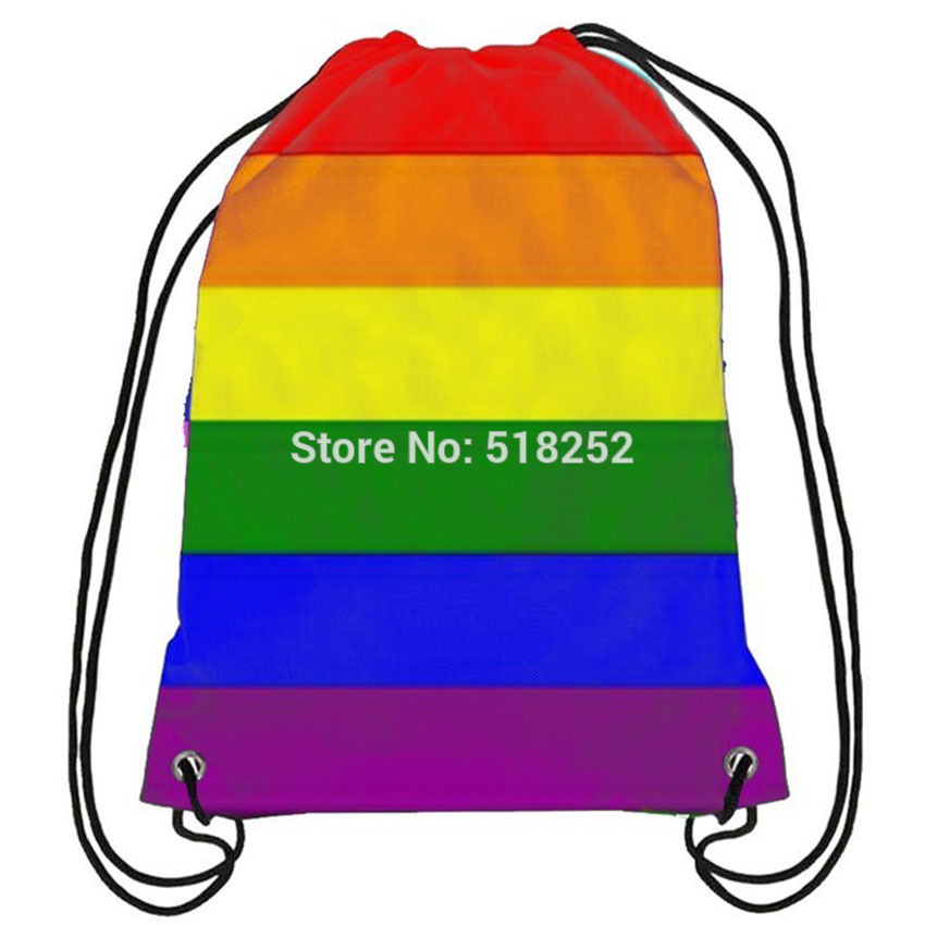 Pride Gay Rainbow Drawstring Backpack Pink LGBT Bag Sports Customize 35x45cm Polyester Digital Printing,Free Shipping