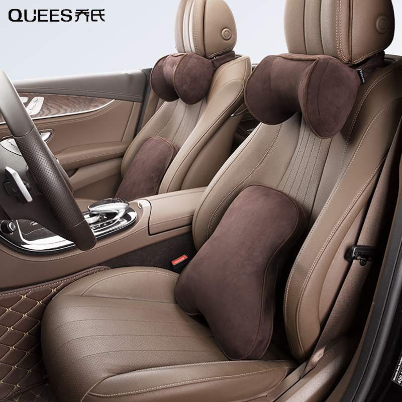QUEES Car Seat Headrest Lumbar Support Car Suede Pillow A Pair Of Neck Pillow Backrest Lumbar Cushion Car Accessories Ergonomic