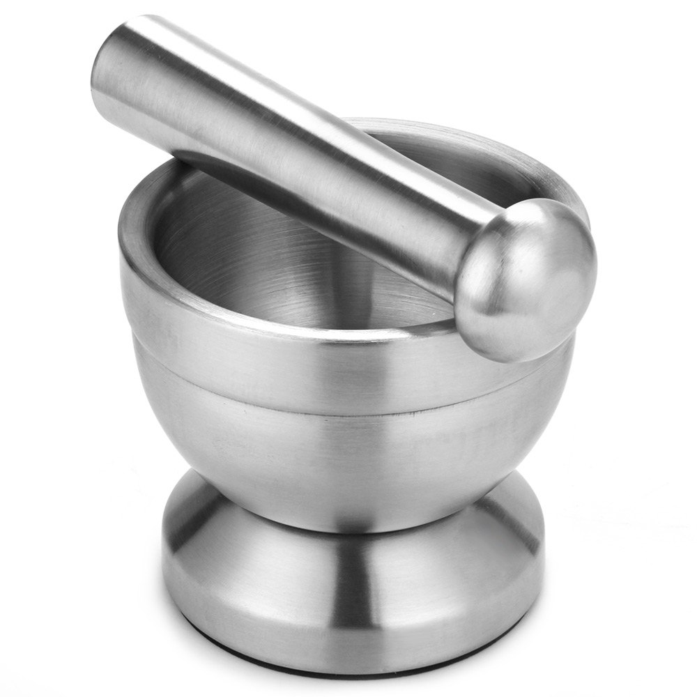 Double Stainless Steel Metal Mortar Salt And Pestle Pedestal Bowl Garlic Press Pot Herb Mills Pepper Spice Grinder Pot