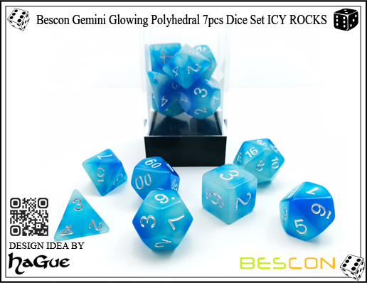 Bescon Gemini Glowing Polyhedral 7pcs Dice Set ICY ROCKS-New Version-5