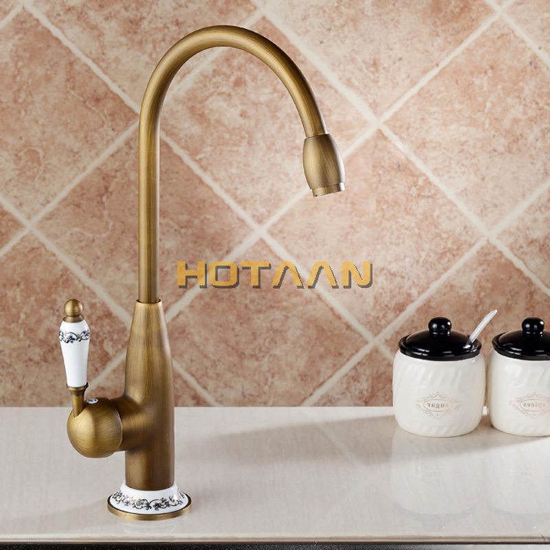 2017 Free shipping New Style Antique Brass Finish Faucet Kitchen Sink Basin Faucets Mixer Tap With Ceramic Hot and Cold YT-6044