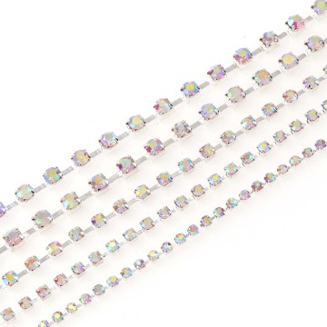 SS6-SS16 9 Meters Clear Silver Base Plating Sparse Glass AB Rhinestone Chain For DIY Jewelry Craft Apparel Sew On Accessories