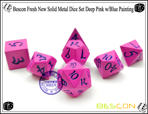 Bescon Fresh New Solid Metal Dice Set Deep Pink with Blue Painting-2