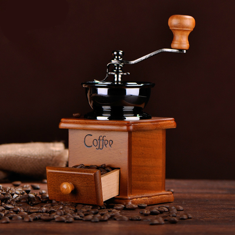 Manual Coffee Grinder Retro Style Wooden Coffee Bean Mill Grinding Ferris Wheel Design Hand Coffee Vintage Maker Kitchen Tools