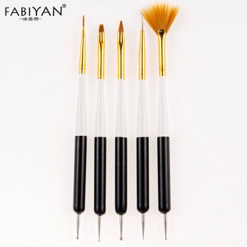 5pcs/set Nail Art Pen Flat Fan Diamond Painting Liner Dotting Flower UV Gel Design Blending Colour Dual End Nail Brush Tools