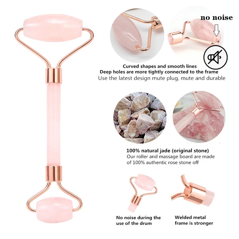 Facial Massager Rose Quartz Roller Mute Powder Crystal Roller Jade Roller Scraper Massager Relaxation Slimming Beauty Tool