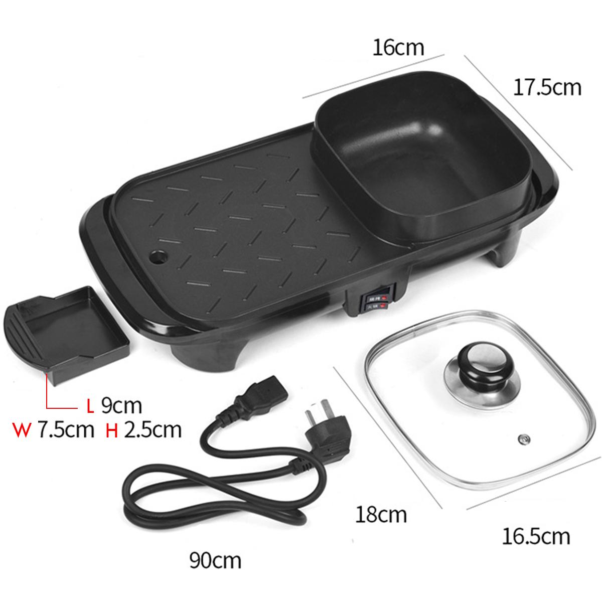 220V 2in1 Hot Pot and Electric Grill Indoor Baking Flat Pan Double-flavor Hotpot Smokeless Grill Barbecue Flat Griddle Non-stick