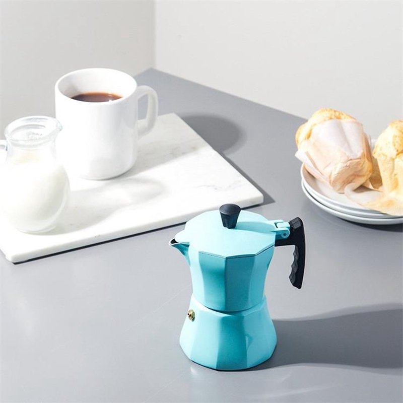 Italian Aluminum Coffee Maker Moka Espresso Percolator Countertop Pot 300ML Stovetop Kitchen Tools-Blue