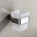 SUS304 Stainless Steel Polished Wall Mounted Single Toothbrush Cup Holder With Tempered Glass Cup Tumbler Holder