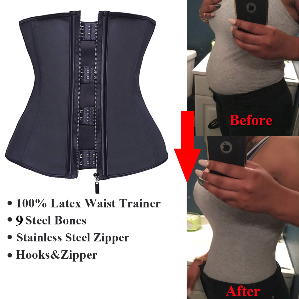 Latex Waist Trainer Binders Shapers Body Shapewear Women Zipper Steel Bone Slimming Sheath Modeling Strap Belt Colombian Girdles