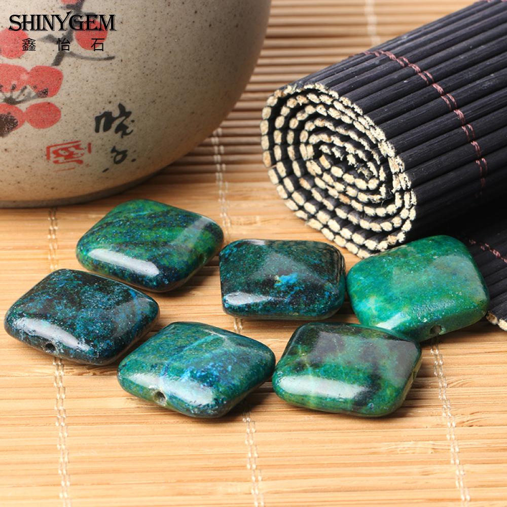 ShinyGem 20mm Square Phoenix Stone Big Dyed Chrysocolla Azurite Loose Bead Green Natural Stone Beads For Jewelry Making 5pcs/Lot