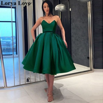 Green Graduation Cocktail Dresses 2020 Elegant Satin Ball Gown Homecoming Vestidos De Gala Women Party Night Short Prom Dress