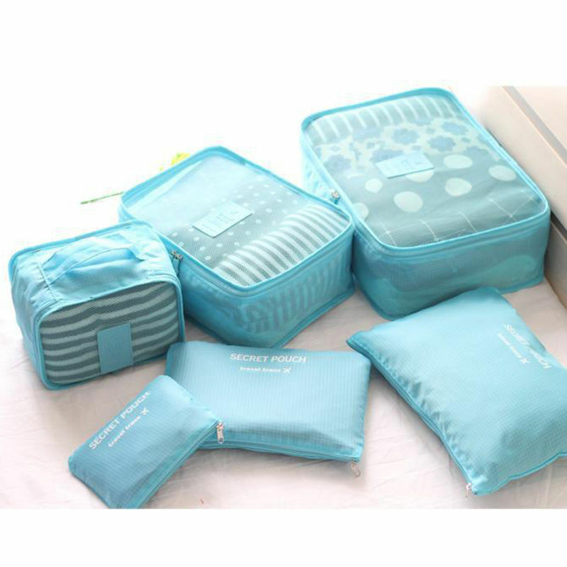 6Pcs Packing Cubes Travel Pouches Luggage Organiser Clothes Suitcase Storage Bag