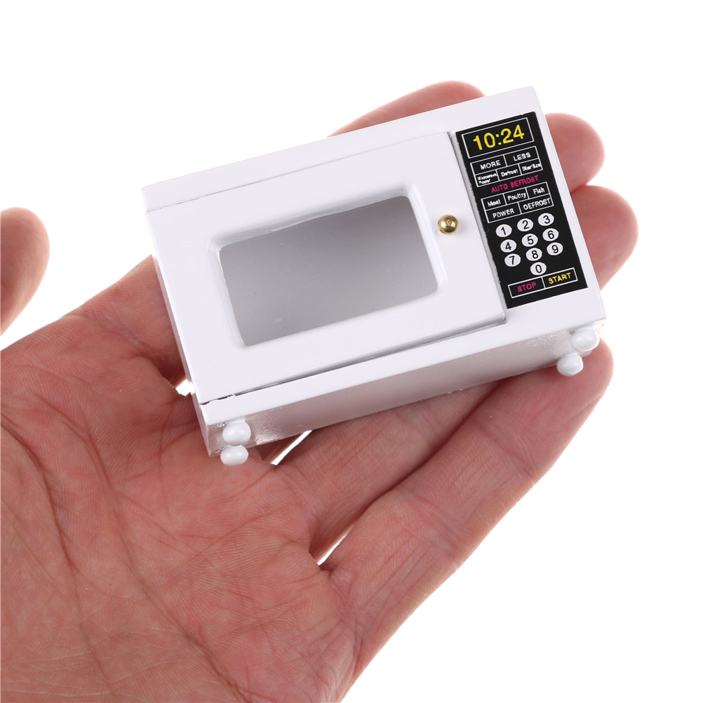 1PCS 1:12 Miniature White Microwave Oven Simulation Appliances Kids Children Pretend Play Toy Baby Girl Pink Furniture Toys Gift