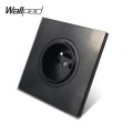 Wallpad L6 Black French Wall Socket Tempered Glass Panel Electrical Power Outlet 16A Round Design