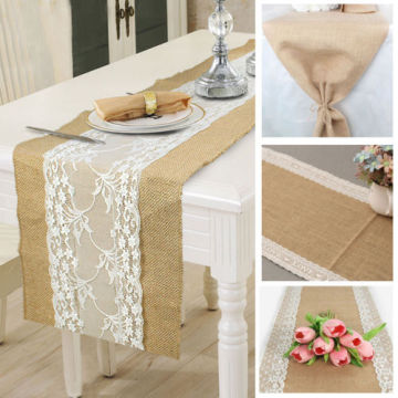 AA Hessian Burlap Table Runner Weding Flower Lace Natural Rustic Vintage Decor