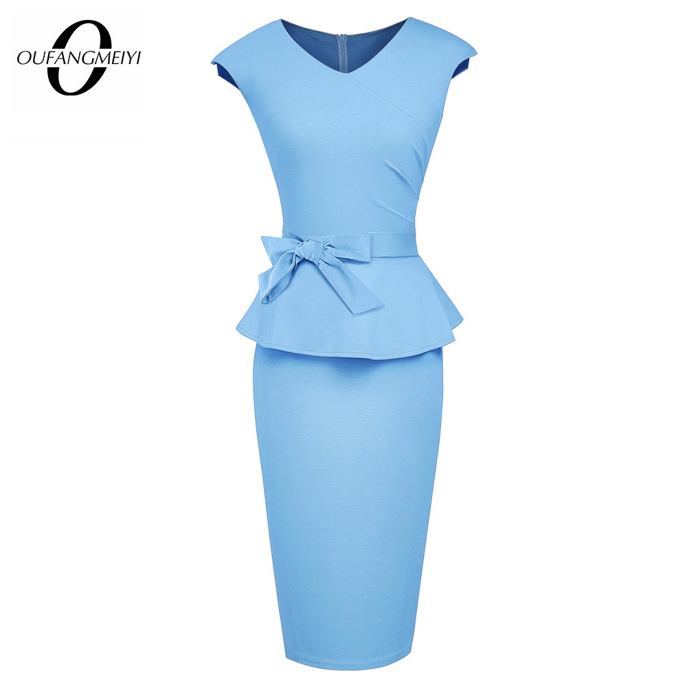 Elegant Classic Bow Bandage Workwear Formal Slim Fashion Business Office Lady Dress EB585