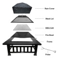 Fire Pit Outdoor Wood Burning 32 Inch Firebowl Fireplace Large Square Outside Backyard Heater With Grilling Net, Hook,Dust Cover
