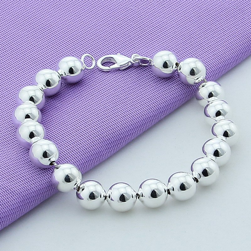 Brand Jewelry 925 Silver Jewelry 10mm Beaded Bracelet Bangles For Women High Quality Fashion Mens Silver Cuff Bracelet