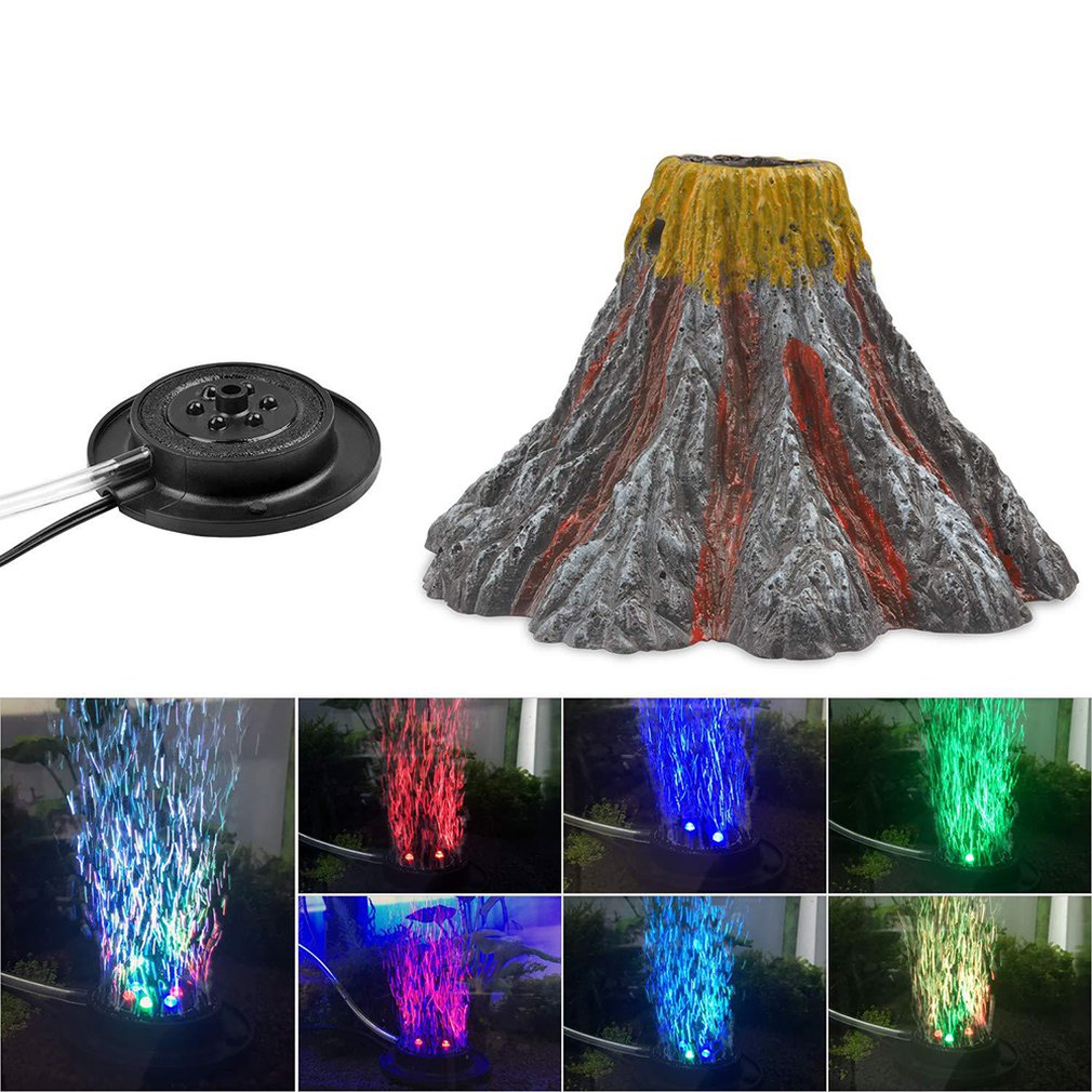 Waterproof LED Fish Tank Light LED Bubble Volcano Colorful Light Volcano Aquarium Ornament Air Bubble Decorations