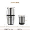 2-in-1 Wet and Dry Double Cups 300W Electric Spices and Coffee Bean Grinder Stainless Steel Body and Miller Blades