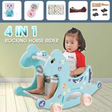 4-in-1 Multi-function Baby Rocking Horse Plastic Rocking Chairs Kids Horse Stroller Ride on Toys Rocking Animal with Music Toys