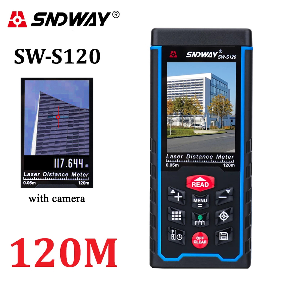 Sndway 80M120M Laser Distance meter Handheld Range Finder tape Measuring Device Rangefinder W-TFT Lcd Camera