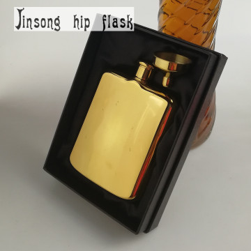 high quality hand-made golden silver and rose golden hip flask with funnel in gift set