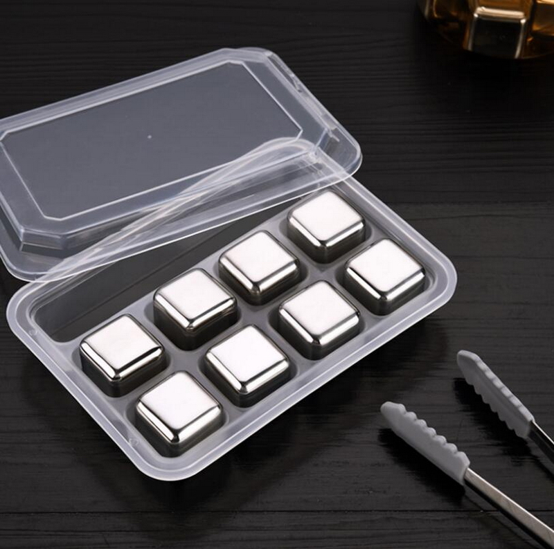 304 metal Stainless steel ice cubes frozen ice wine stone ice hockey whiskey iced Wine Coolers Chillers with tongs