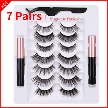 7 Pairs Eye Lashes Magnetic Eyelashes and Eyeliner Set False Eyelashes Magnet Extension Liquid Eyeliner & Tweezer Set Waterproof