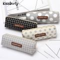 1PC Small Fresh Round Point Lattice Pencil Case High Capacity Canvas Material Pencil Bag Office Stationery And School Supplies