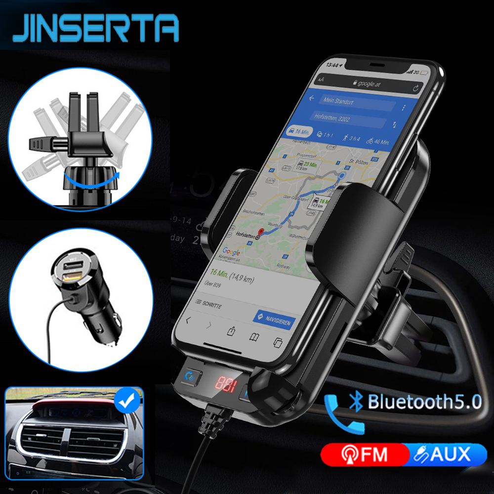 2021 Bluetooth 5.0 FM Transmitter w/Phone Holder Car MP3 Player Handsfree Car Kit Support TF Card U Disk AUX Music Player