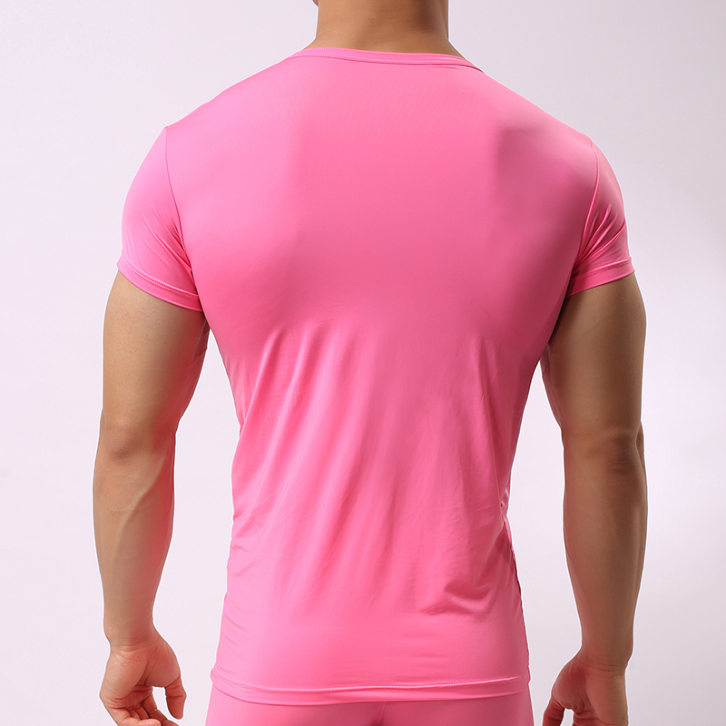 Sexy Ultra-thin Sheer Man Fitness Polyester Undershirts Gay Ice Silk V-neck Transparent Shirts 2017 New Fashion