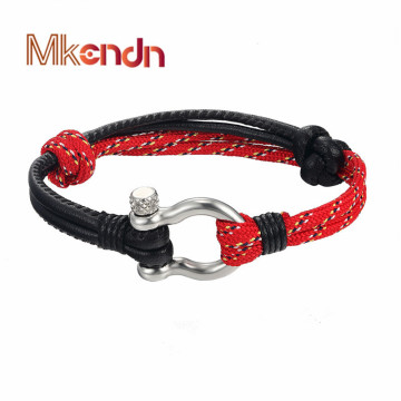 MKENDN Fashion Jewelry navy style Anchor leather Sport Camping Parachute cord Survival Bracelet Men Stainless Steel Buckle