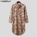 INCERUN Printed Muslim Caftan Robes Men Long Sleeve Jubba Thobe Vintage Pockets Abaya Islamic Clothing Stand Collar Men Robe 5XL