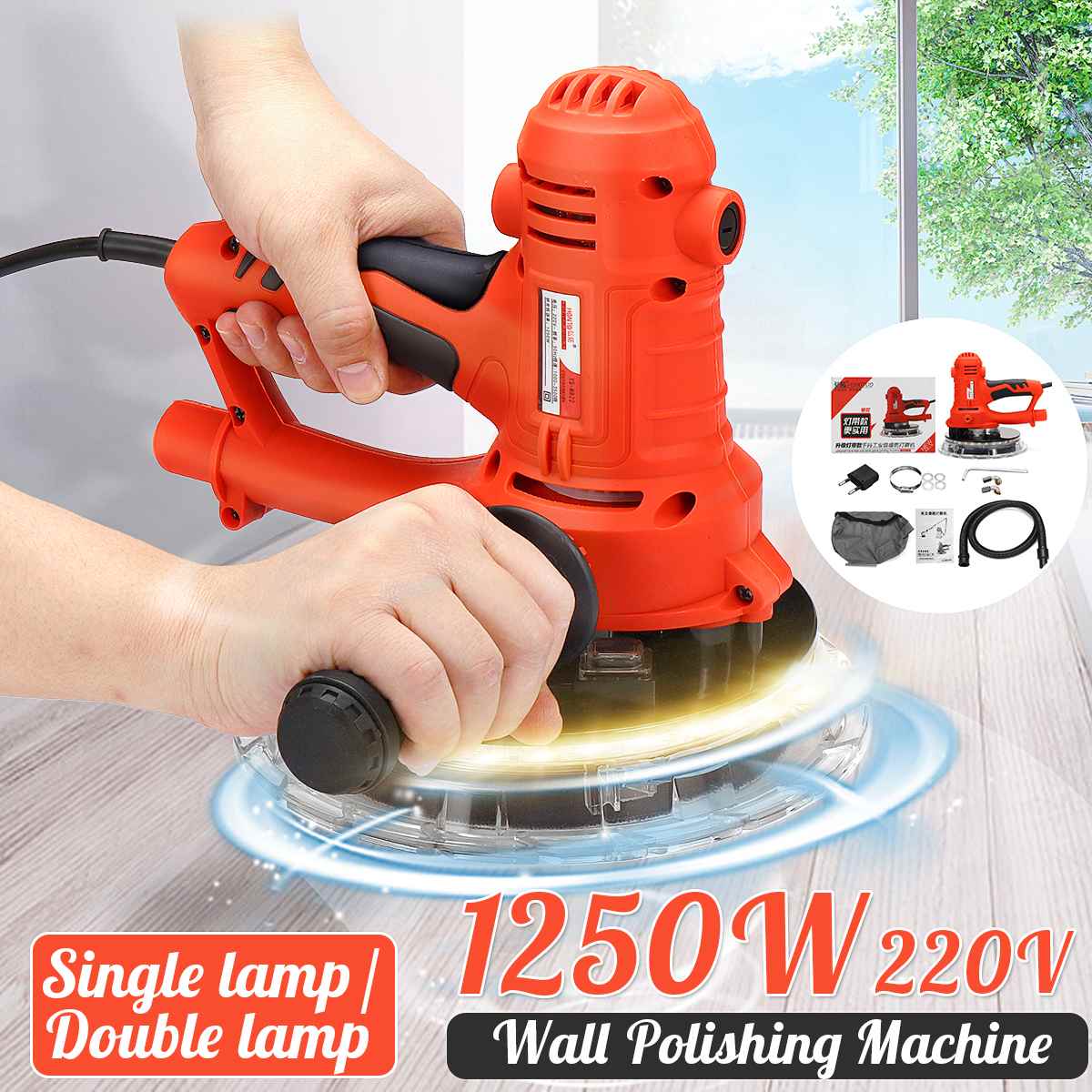 1250W Electric Polisher Wall Polishing Machine 3500R Drywall Sander Portable Double Led Light Wall Putty Polisher Machine