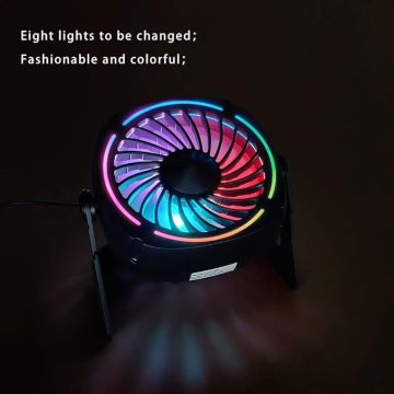 Table Fan with 3 Levels Air Flow,8 Color LED Lights, 360° Rotationp for home