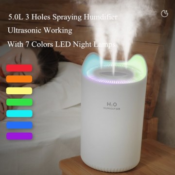 5.0L USB Air Humidifier 3 Spraying Ultrasonic Home Humidifiers Mist Maker with 7 Colors LED Lamps Office Desktop Air Purifier
