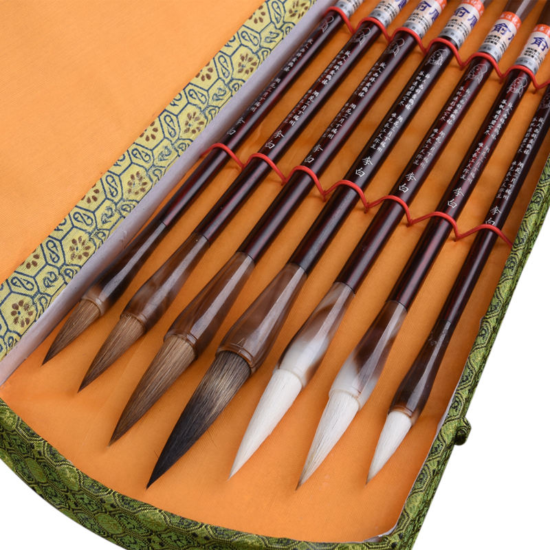 7pcs Caligrafia Chinese Calligraphy Pen Stone Badger Multiple Hairs Chinese Landscape Watercolor Painting Brush Brushes