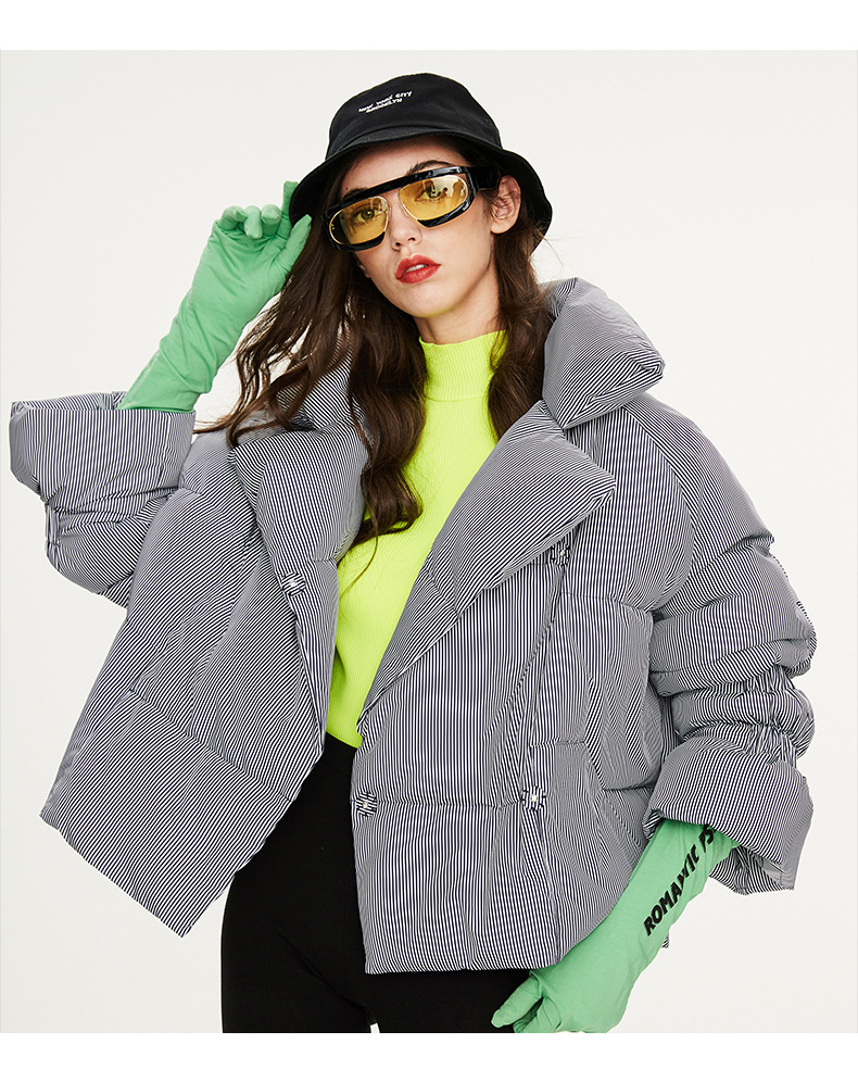 Stripe Turn Down Collar Puffer Jacket