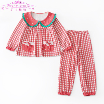 Girls Cotton Plaid Night Wear Clothing Sets Kids Sweet Style Long sleeve Pajamas Sleepingwear Children Girls Autumn Leisure Wear