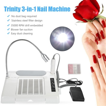 65W 3 IN 1 Nail Art Equipment 30000RPM Drill Pen+Dust Collector+LED Light Manicure Nail Grind Polish Tools Oversea Fast Shipping