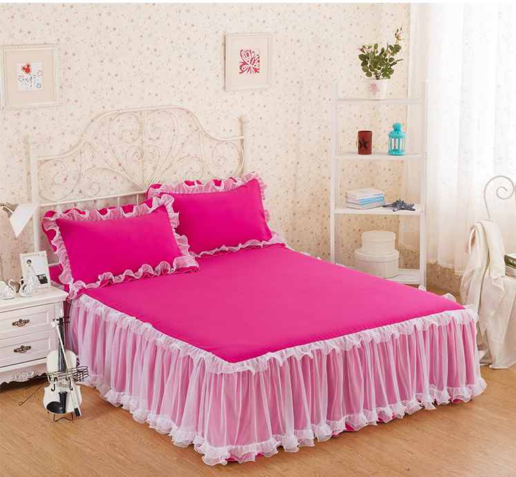 Snow White Lace Bedspread Bed Skirt Pillowcases 1/3pc Solid Color Princess Bedding Bed Sheet King/Queen/Full Size Mattress Cover