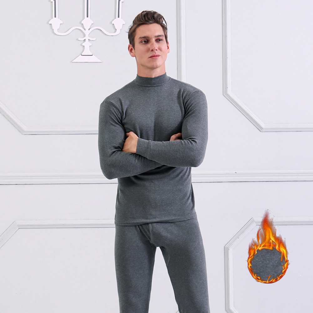 Men Long Johns Cotton Thermal Underwear Set Winter Warm High Collar Comfortable Home Service Set Home Sleep Wear Clothes