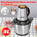 3 Speeds 300W Stainless Steel 3L Capacity Electric Chopper Meat Grinder Mincer Food Processor Slicer 2020 New