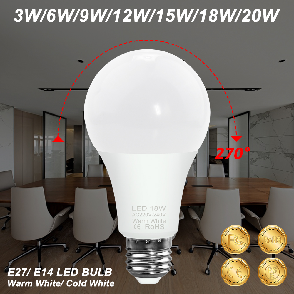 E27 220V LED Lamp LED Bulb SMD 2835 3W 6W 9W 12W 15W 18W 20W Luces LED Bombillas Light Bulbs Lampada Ampolleta LED Lighting 240V