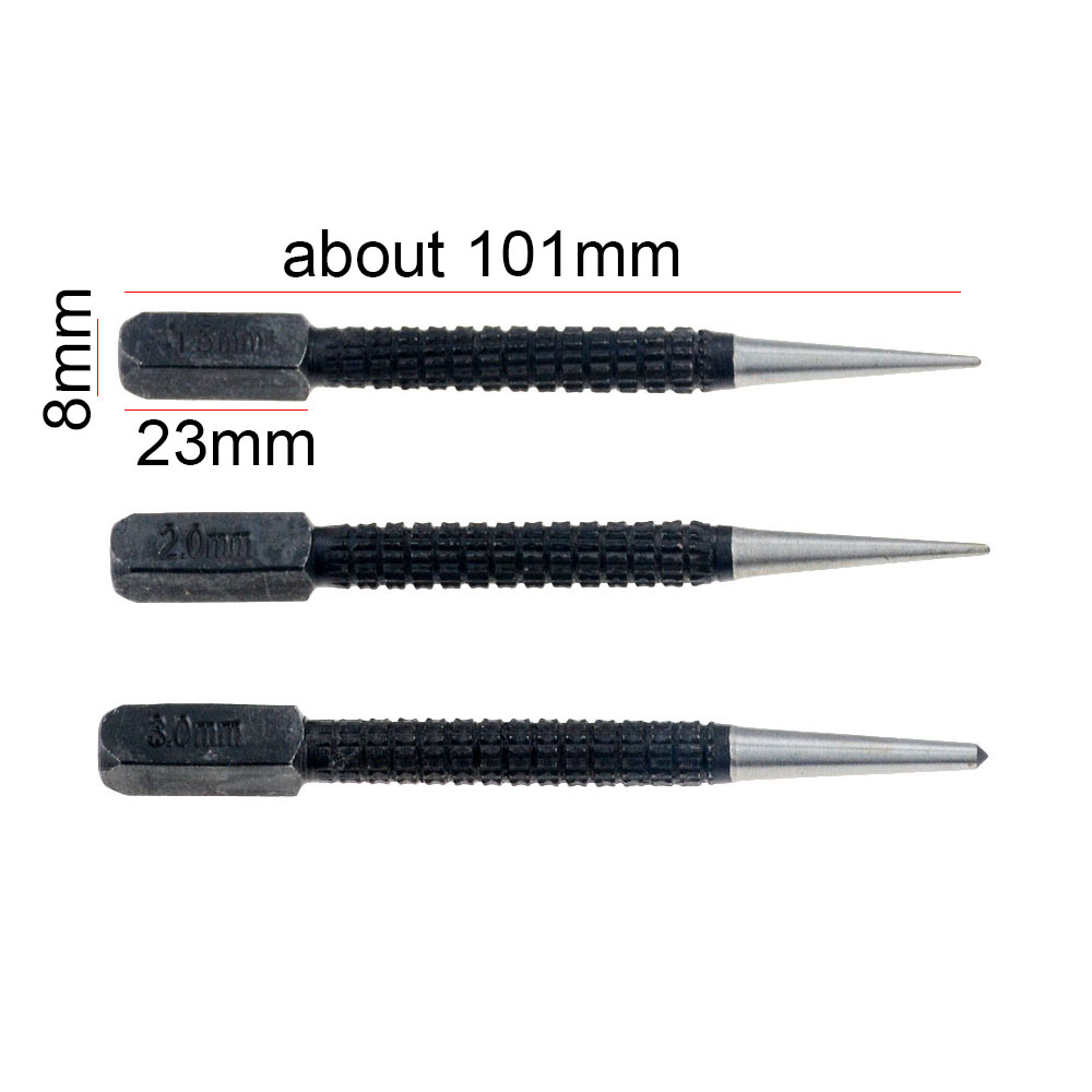 3PCS Non-Slip Center Pin Punch Set 3/32" High-carbon Steel Center Punch For Alloy Steel Metal Wood Drilling Tool 1.5mm 2mm 3mm