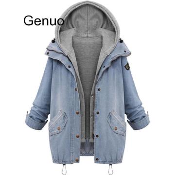 Plus Size 7XL Winter Women Jean Jacket Warm Collar Hooded Coat Jacket Denim Parka Outwear Long Bomber Women Streatwear Jacket