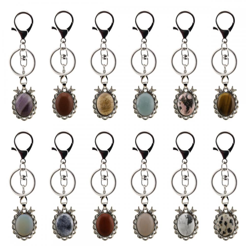 Gemstone Bird Keychains Natural Stone Healing Chakra Reiki Charm Key Chain Stainless Steel Key Ring